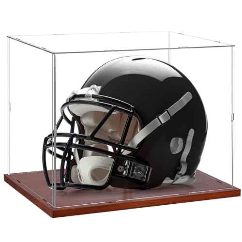 Full Size Helmet Display Case High Clear Acrylic Wooden Base