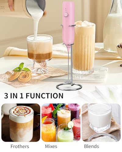 Milk Frother Handheld Rechargeable Milk Foamer Electric Mini Drink Mixer with Stainless Steel Whisk for Coffee