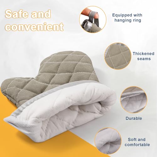 Grey 12" Quilted Oven Mitts 1 Pair Heat Resistant Kitchen (2 Count)