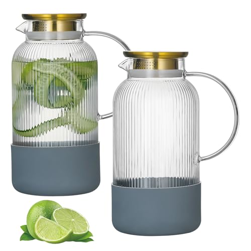 2 PACK Glass Pitcher with Silicone Base (2 Count)