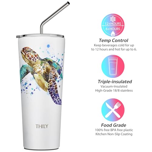Stainless Steel Vacuum Insulated Tumbler Travel Mug 26 oz Coffee Cup with 2 Lids and Straws