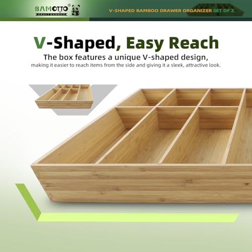 13 Slot V Shaped Bamboo Drawer Organizer Set of 2 (88 Ounce)