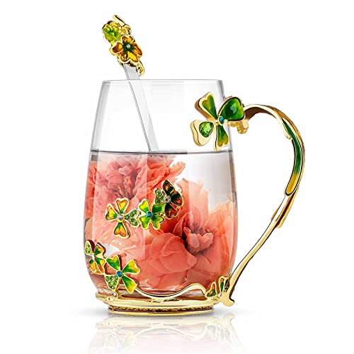 four leaf clover flower Glass Tea Cup Gifts For Women