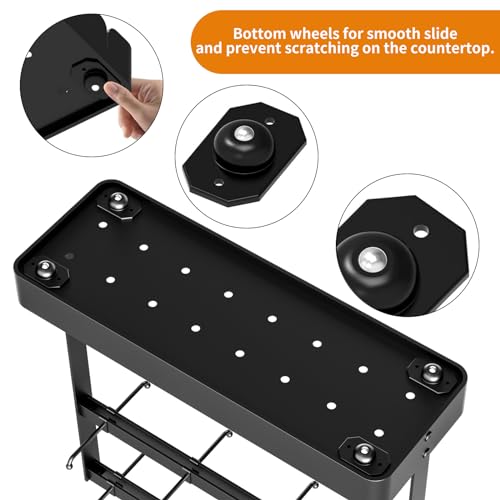 2 Tier Coffee Cup Holder with 16 Movable Hooks & Storage Basket