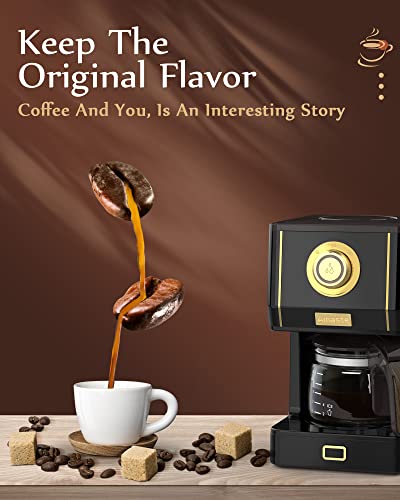 Coffee Maker 25 Oz Drip Retro Style Coffee Machine with Glass Coffee Pot with Reusable Coffee Filter & Three Brewing Modes