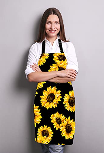 Sunflowers Black Tropical Flower Daisy Adjustable Bib Apron