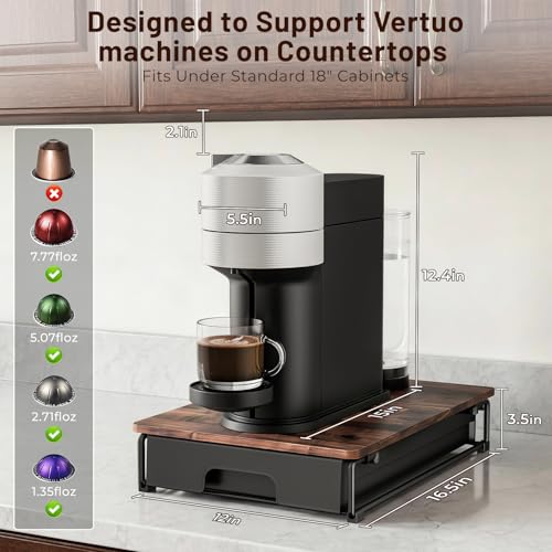Wooden Coffee Pod Storage Drawer for Nespresso VertuoLine Capsules (40 Count)