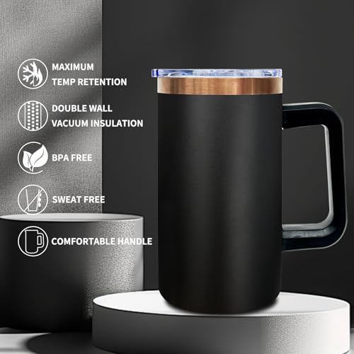 22oz Insulated Coffee Mug Bulk with Handle and Lid Black (8 Count)
