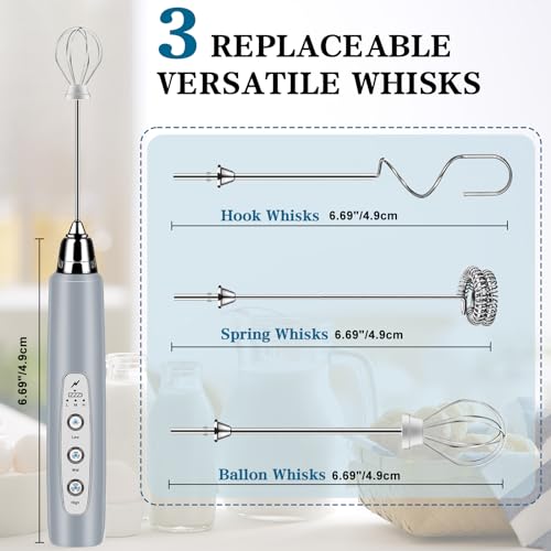 Milk Frother Wand Rechargeable Handheld Whisk Coffee 3 Speed Adjustable