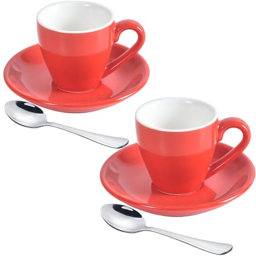 Porcelain Espresso Cup with Saucer And Stainless Steel mini Spoons (7 Count)