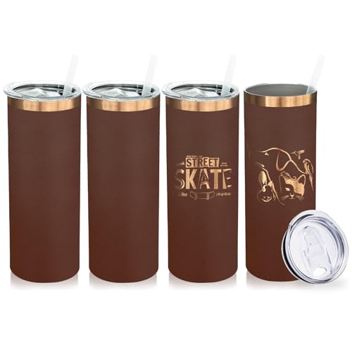 20 oz Skinny Tumblers Bulk with Lids and Straws Brown (4 Count)