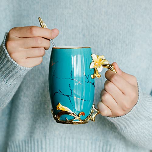 BTaT Floral Ceramic Mugs with Spoon (2 Count)
