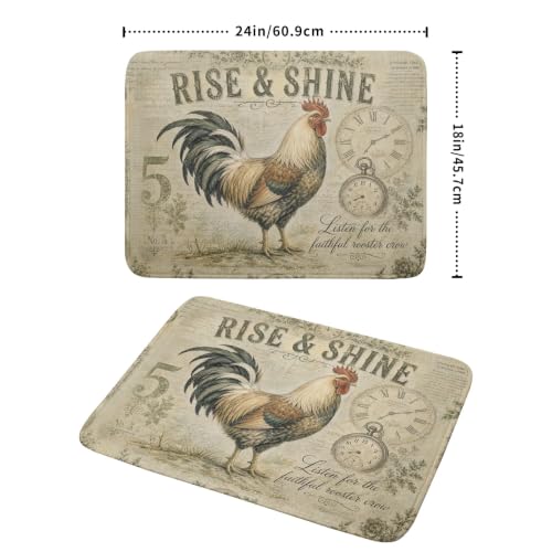 Farmhouse Rooster Dish Drying Mat 18 x 24 Inch with Hanging Loop High Absorbent Reversible Microfiber Dish Drying Pad Drainer Mat for Kitchen Counter Coffee Bar