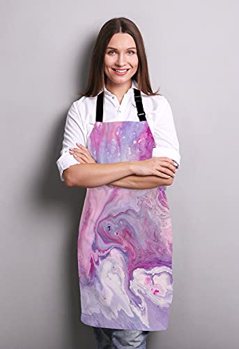 Purple Marble Pattern Bib Apron with Adjustable Neck for Men Women