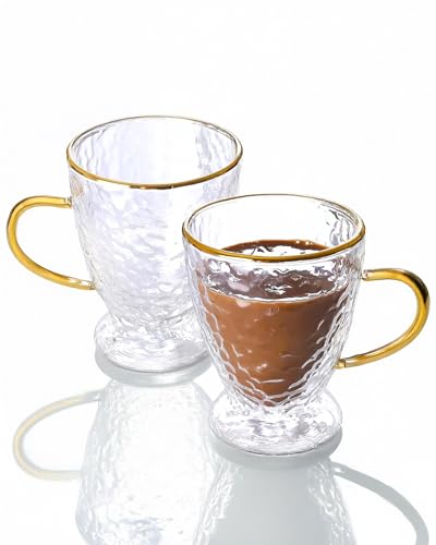Sister.ly Drinkware Hammered Double Wall Glass Coffee Cups (2 Count)