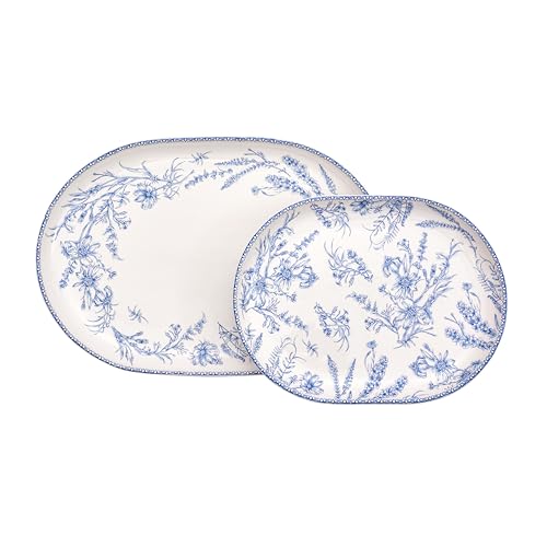 Blue Garden Toile De Jouy 16 plus 12 inch Oval Platters Set (2 Count)