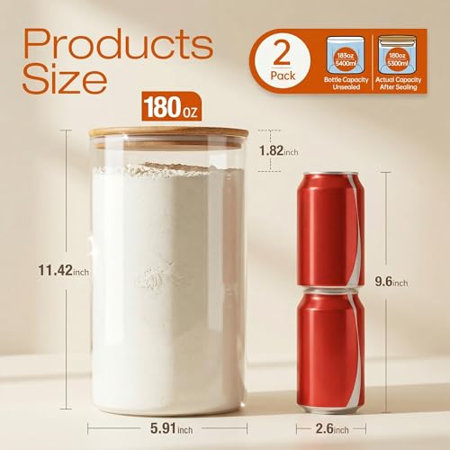 Large Glass Flour and Sugar Containers 180oz x2 [Set of 2] (2 Count)