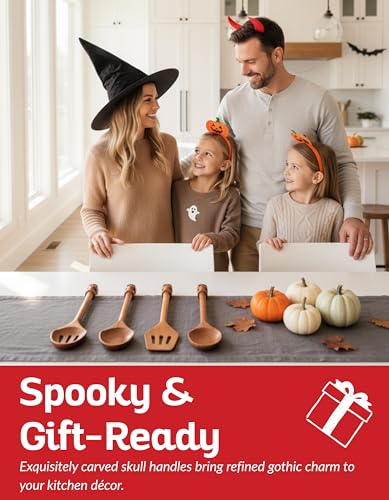 Acacia Wood Cooking Utensil Set with Skull Handles (4 Count)