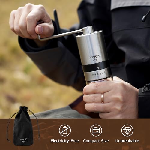 Manual Coffee Grinder Stainless Steel Burr Grinder 6 External Adjustable Setting Vintage Hand Coffee Grinder Portable Hand Crank Conical Coffee Bean Grinder Mill for Home