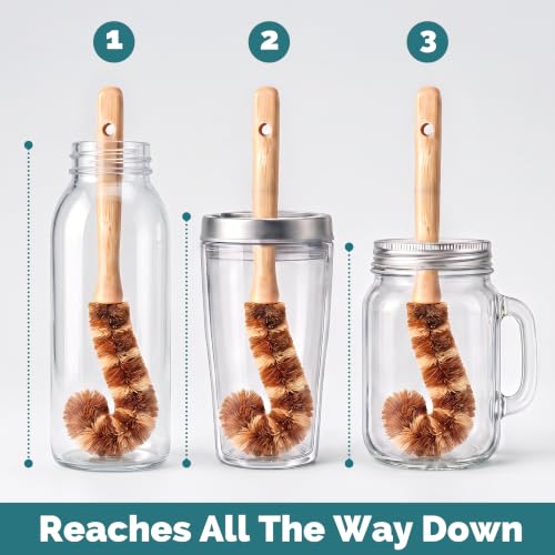 Bamboo Dish Brush Set • 6 Piece with Bottle Brush & Scrubber (6 Count)