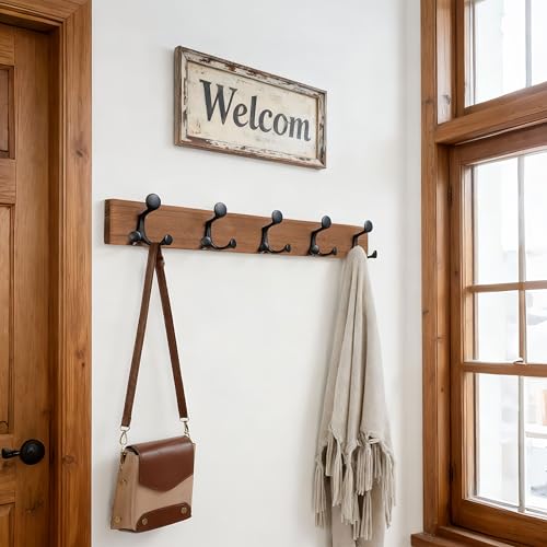 30 Inch Wood Coat Rack Wall Mount with 5 Triple Hooks (2 Count)