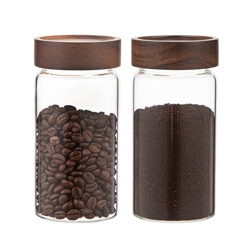 18 OZ Glass Coffee Jars with Top Screw Lid Ground Sugar Spice Herb Container Clear Glass Jar Round Food Storage Canister for Pantry Tea Coffee Bean Spice Cookies Salts