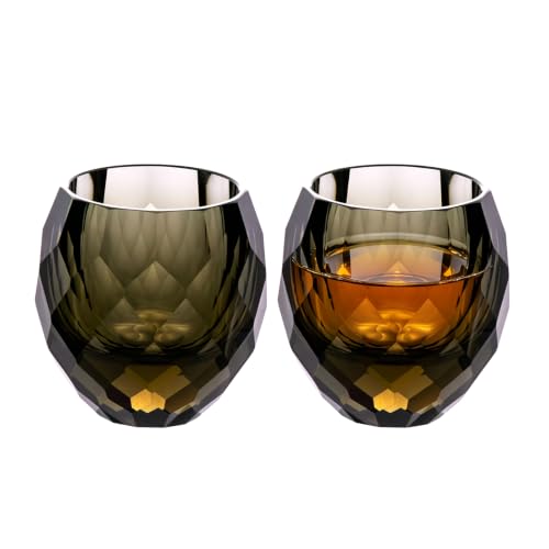 Crystal Whiskey Glasses Set of 2 Hand Blown Whisky Glass Stemless (2 Count)