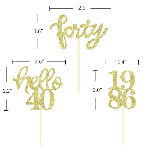 Gold Glitter 40th Birthday Cupcake Toppers (24 Count)