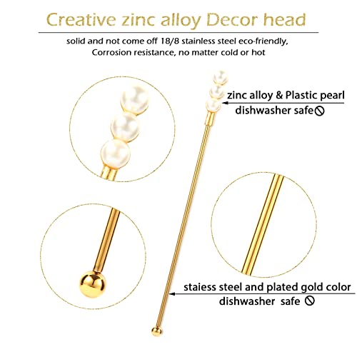 Exquisite Gold Pearl Stainless Steel Coffee Beverage Stirrers Stir Cocktail Drink Swizzle Stick for Wendding Party Value Pack