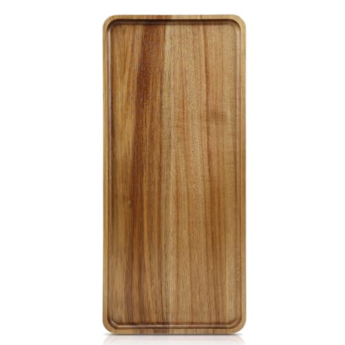 15.7" x 7" Large Solid Acacia Wood Serving Tray Rectangular Wooden Serving Platter Natural Wooden Board for Bar Coffee Party