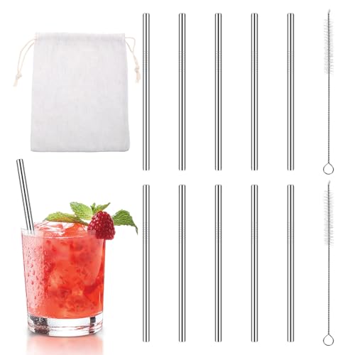 10 Pack 4.7 Inch Short Metal Cocktail Straws Reusable Stainless Steel Straws Drinking Straws Steel Straws Drinking with Cleaning Brush for Coffee Mugs (10 Count)