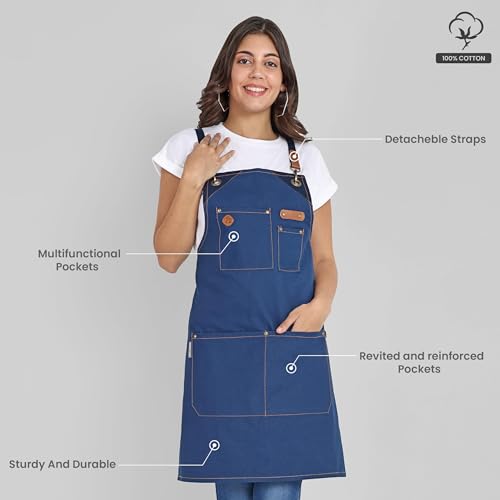 Chef Apron Recycled Cotton Kitchen Apron with an Adjustable Neck with Long Ties