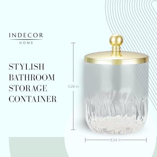Clear Transparent Apothecary Vertical Wavy Glass Jar With Gold Metal Lid Cover for Bathroom Organization