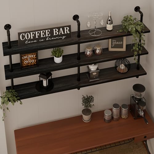 Industrial Pipe Shelving Rustic Black Pipe Wall Shelves Industrial Shelves with Wood Planks Floating Shelves 60 Inch Farmhouse Bathroom