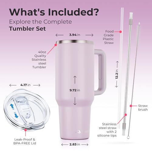 40 oz Tumbler With Handle and Straw Made of Stainless Steel