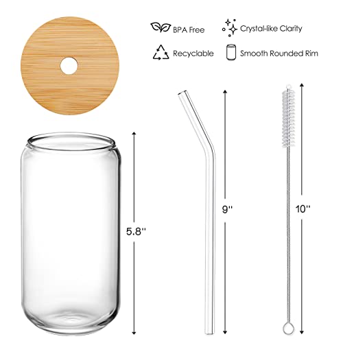 8pcs Set ] Drinking Glasses with Bamboo Lids and Glass Straw (8 Count)