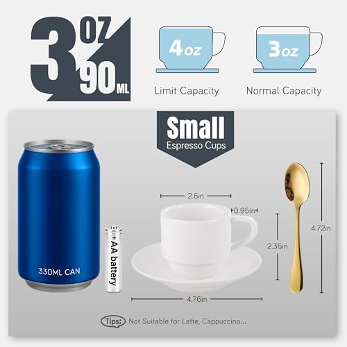 3 Ounce Espresso Cups with Saucers (4 Count)