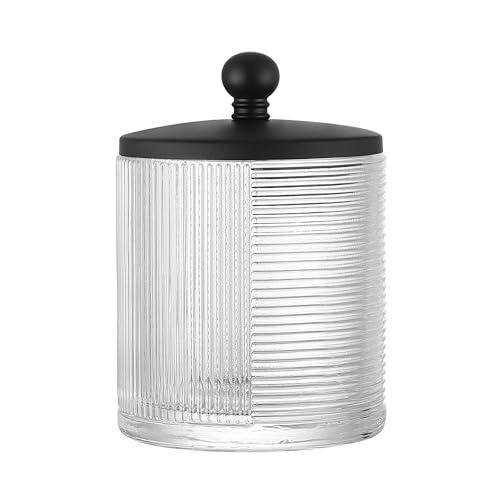 Clear Transparent Apothecary Ribbed Geometric Etched Glass Jar W