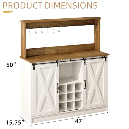 47" Coffee Bar Cabinet with Storage Hutch & Wine Rack