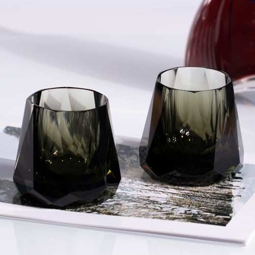 Crystal Whiskey Glasses Set of 2 Grey Old Fashioned Glasses Stemless (2 Count)