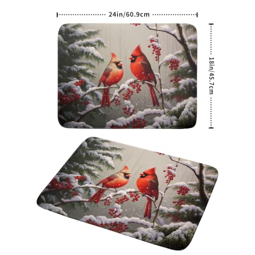 Winter Red Cardinal Bird Dish Drying Mat for Kitchen Counter