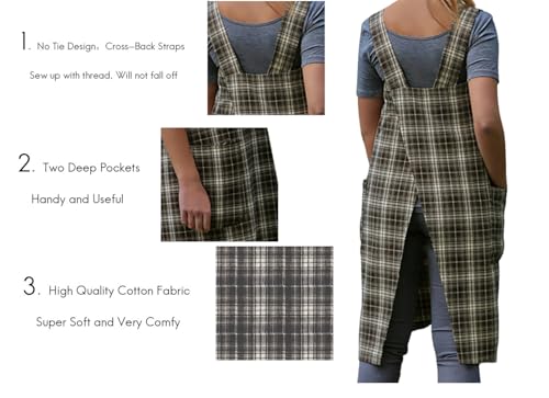 Women's Pinafore Square Apron Baking Cooking Gardening Works Cross Back Cotton
