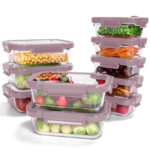 10 Pack Glass Food Storage Containers with Tempered Glass Lids (10 Count)