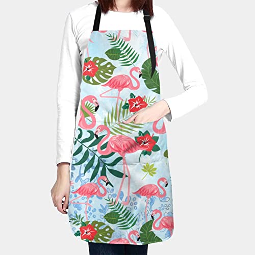 Pink Flamingo Waterproof Work Aprons With 2 Pockets Gift For Mens Womens