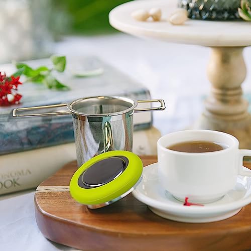 Tea Infuser Stainless Steel Tea Strainer Folding Handle Tea Filter Extra Fine Mesh Strainer Brewing Basket with Lid for Loose Leaf Tea