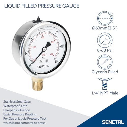 0 60 Psi Liquid Filled Low Pressure Gauge