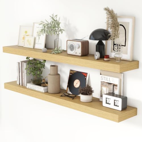 51 Inch Floating Shelves for Wall 8 Inch Deep Oak Shelves Set of 2
