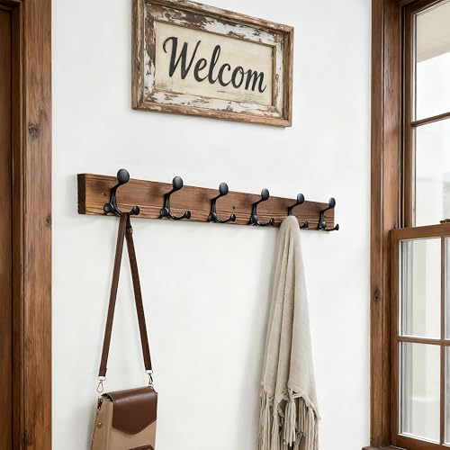 36 Inch Wood Coat Rack Wall Mount with 6 Triple Hooks