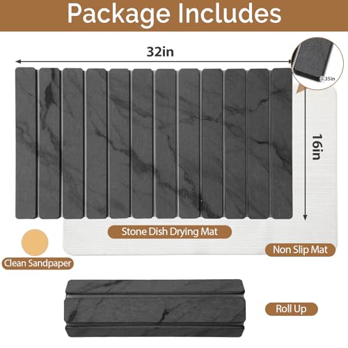 Extra Large Stone Dish Drying Mat for Kitchen Counter (2 Count)