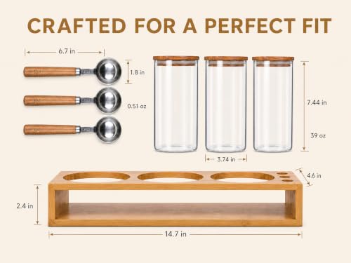 KKC HOME ACCNETS Glass Canister Set with Bamboo Rack & Scoops (5 Count)
